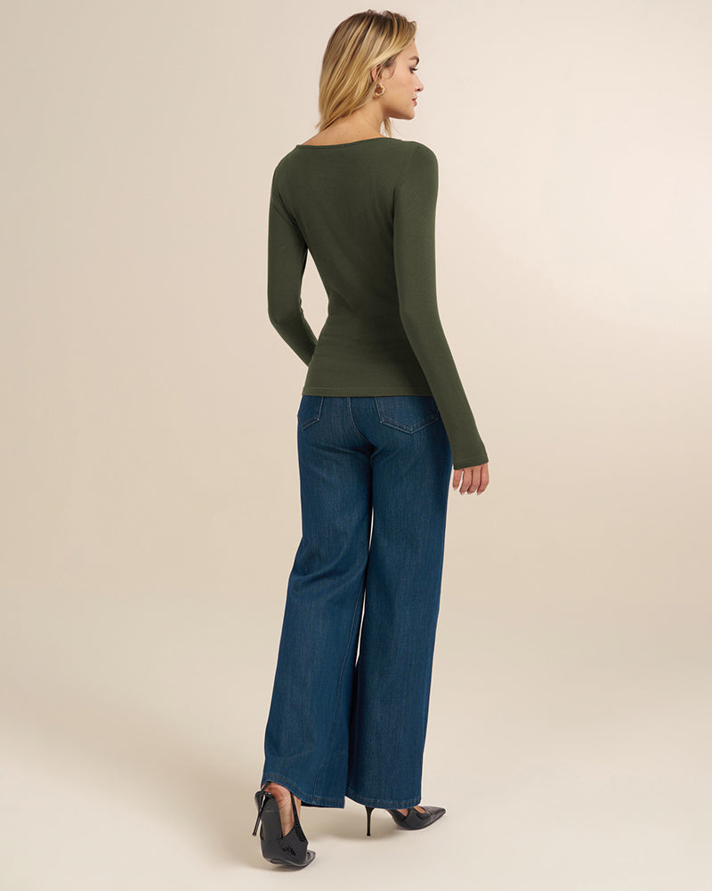 belle poque Women's Wool Long Sleeve Boat Neck Tops Fitted Basic Tees Wool Base Layer Women