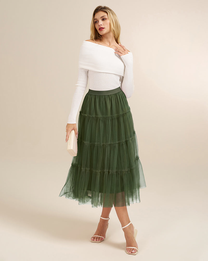 belle poque 1960s Vintage Tulle Skirts for Women A-line Flowy Ruffle Skirt for Date Party