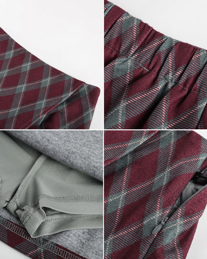 belle poque 1980s Vintage Women's Plaid Skirt Fall Mini Skirt for Outgoing