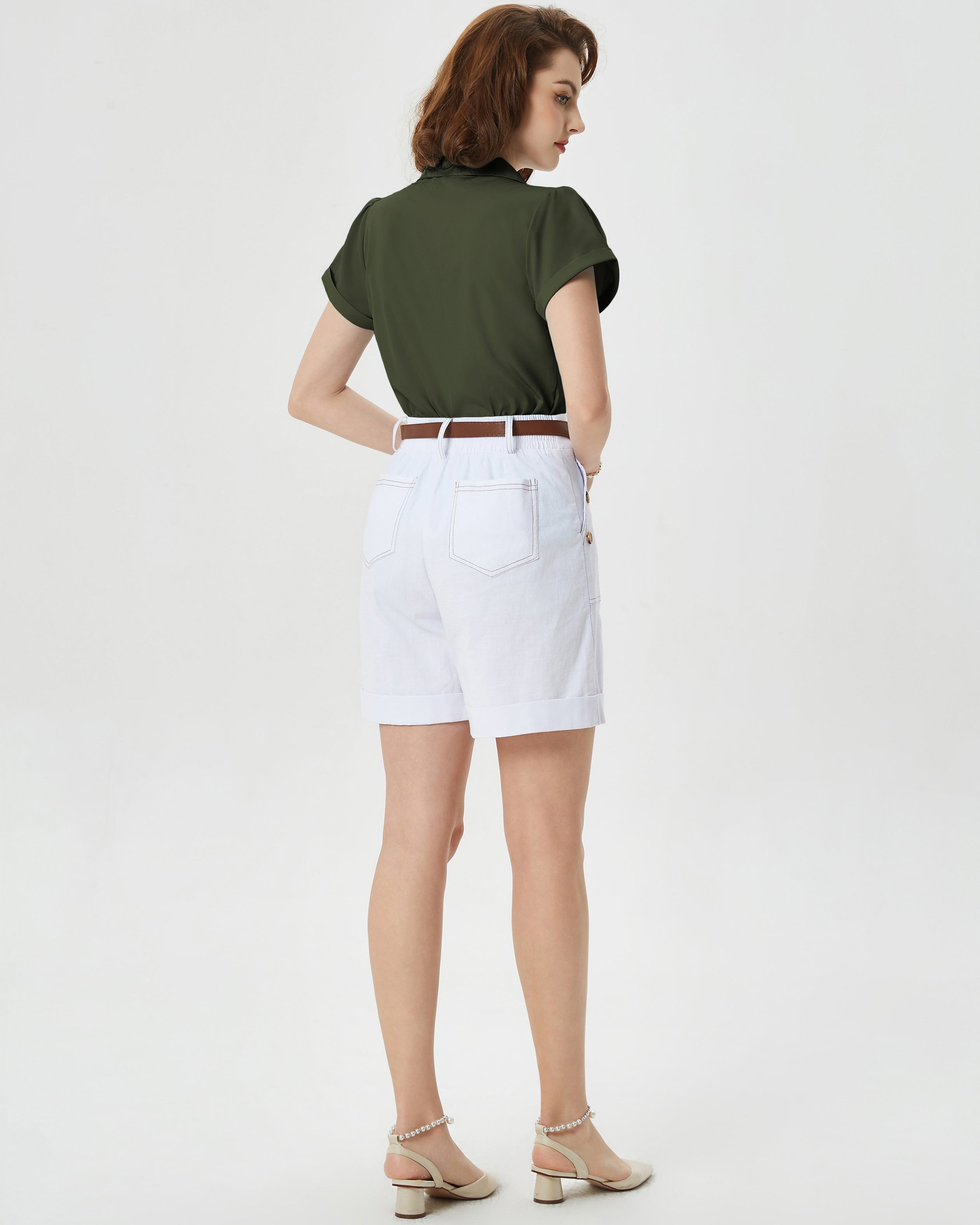 belle poque Short Sleeve Button Down Polka Dot Patterns Shirts Vintage Shirts Business Blouse Tops