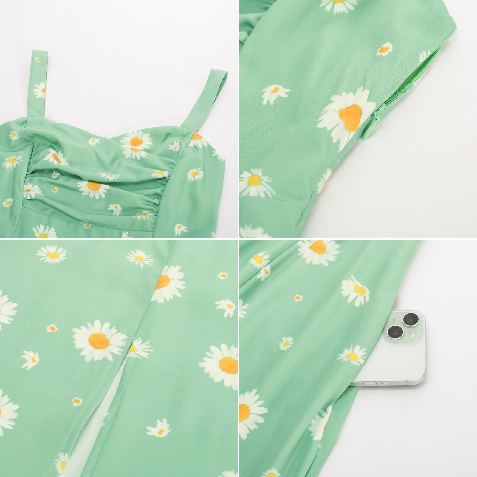 belle poque Vintage Strawberry Patterns Cocktail Dress Sleeveless Spaghetti Strap Ruched Slit A Line Swing Dress with Pockets