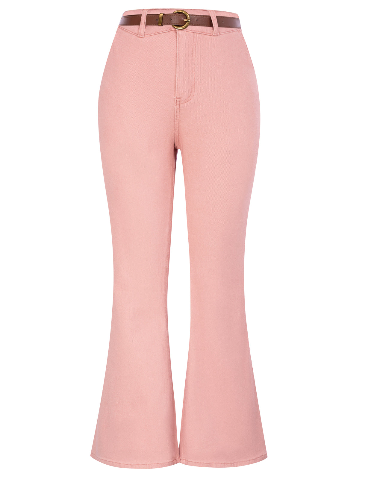 belle poque Seckill Offer⌛Vintage High Waisted Flare Jeans with Belt Bootcut Stretchy Denim Pants Pink