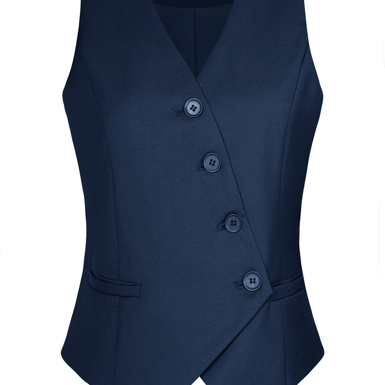belle poque Vintage Oblique Placket Vest Coat V-Neck Handkerchief Hem Waistcoat Navy