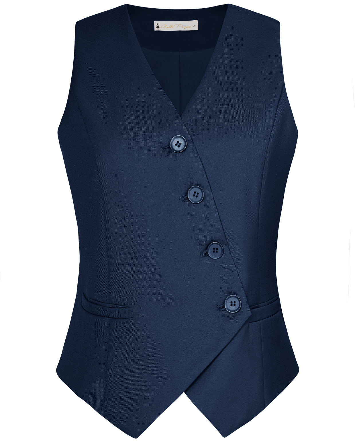 belle poque Vintage Oblique Placket Vest Coat V-Neck Handkerchief Hem Waistcoat Navy