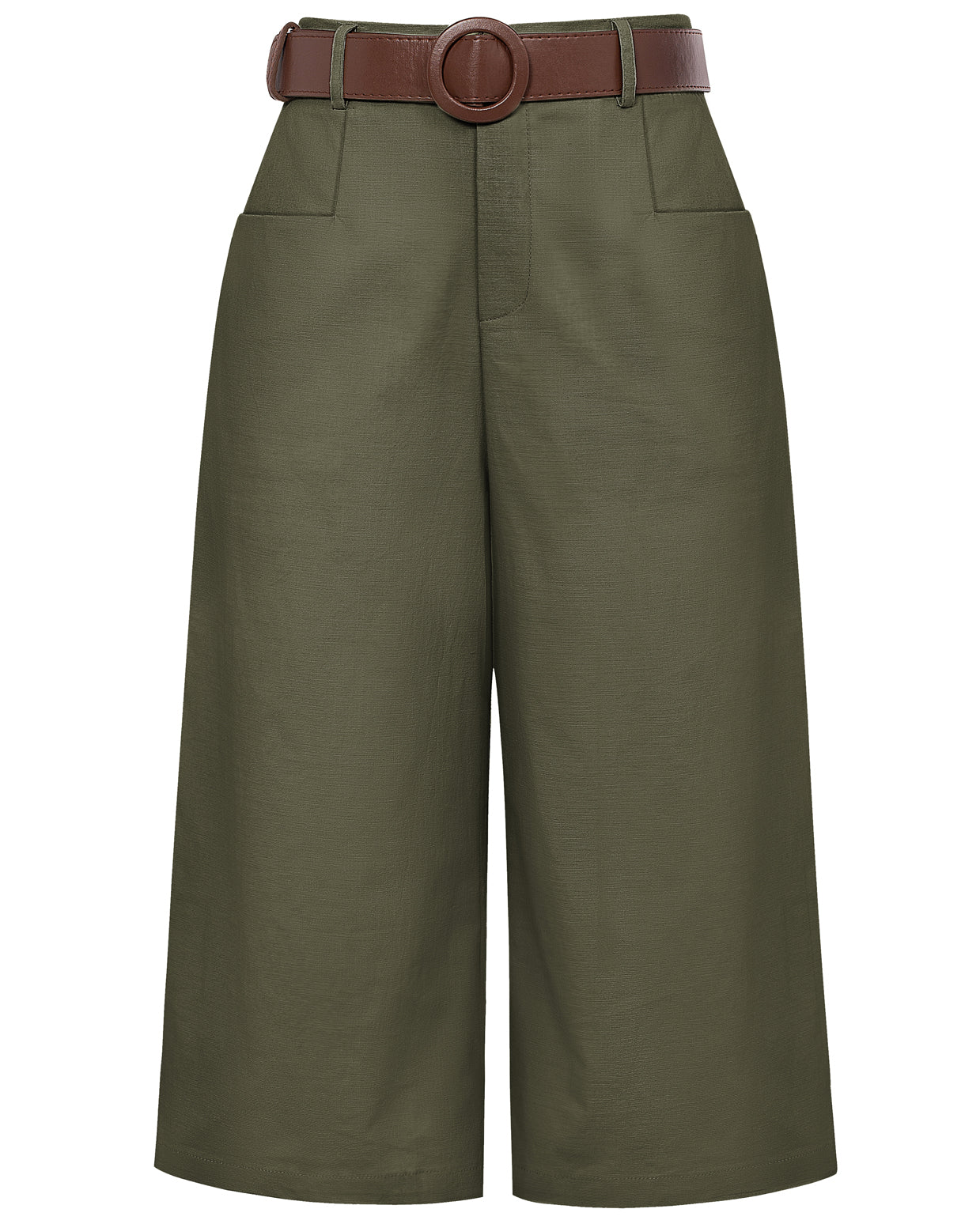 belle poque Casual Capris Summer High Wiasted Wide Leg Capris with Pockets & Belt