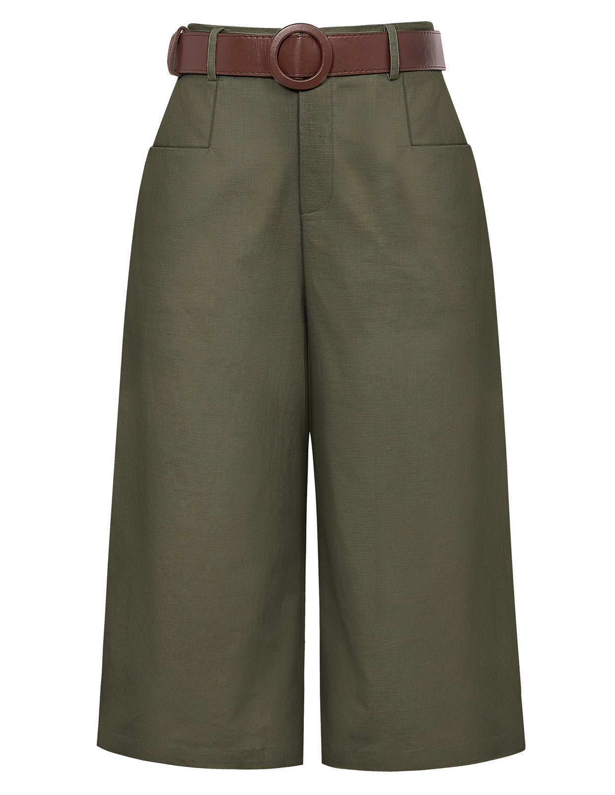 belle poque Casual Capris Summer High Wiasted Wide Leg Capris with Pockets & Belt