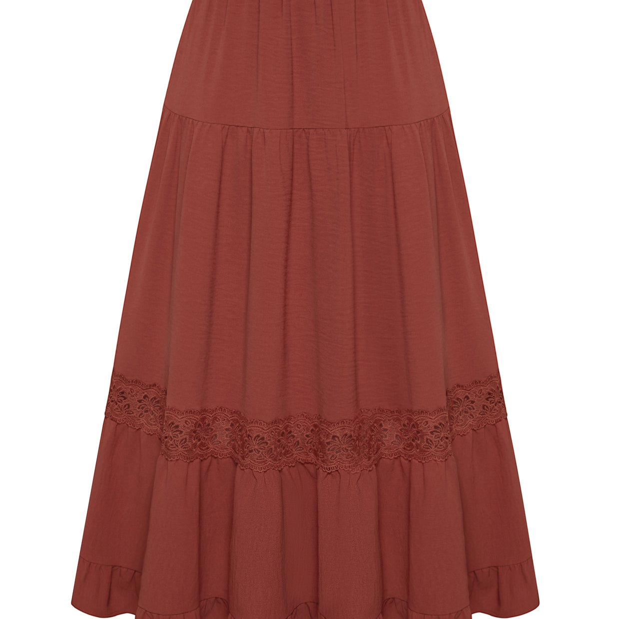 belle poque Women's Midi Skirt Boho Flowy Aline Ruffle Lace Tiered Skirt with Pockets 2025 Red