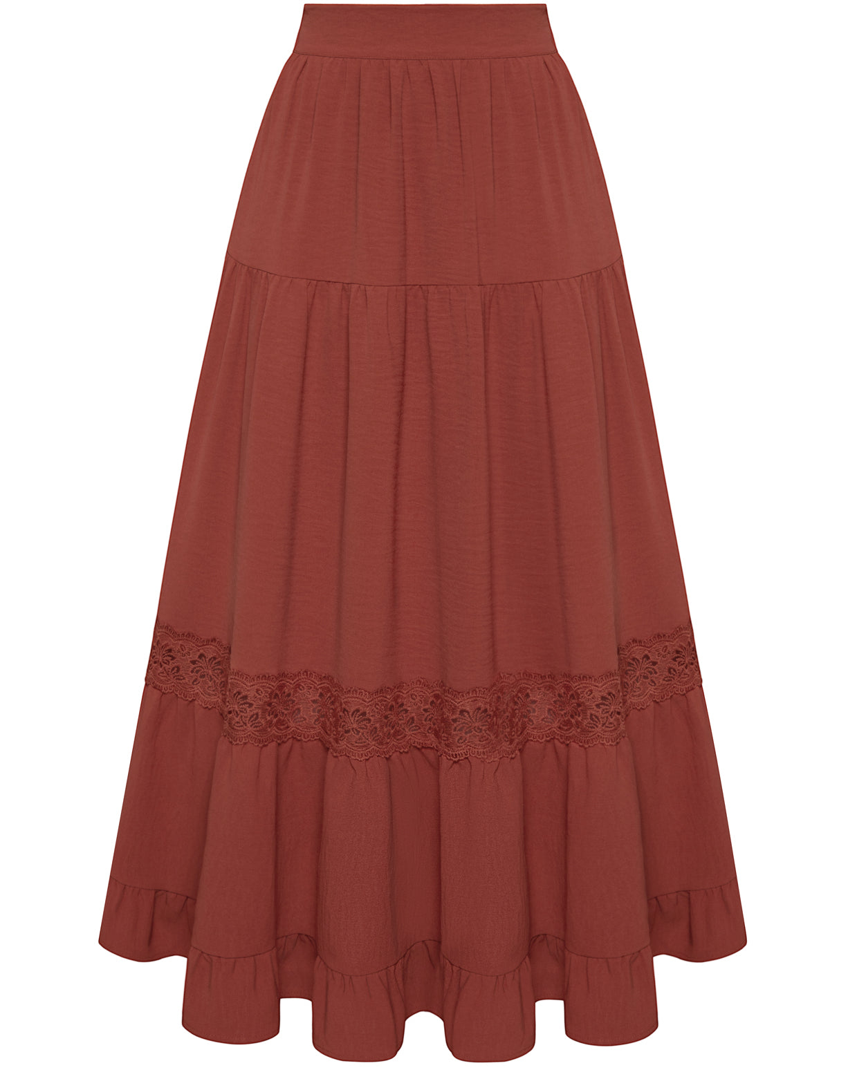 belle poque Women's Midi Skirt Boho Flowy Aline Ruffle Lace Tiered Skirt with Pockets 2025 Red