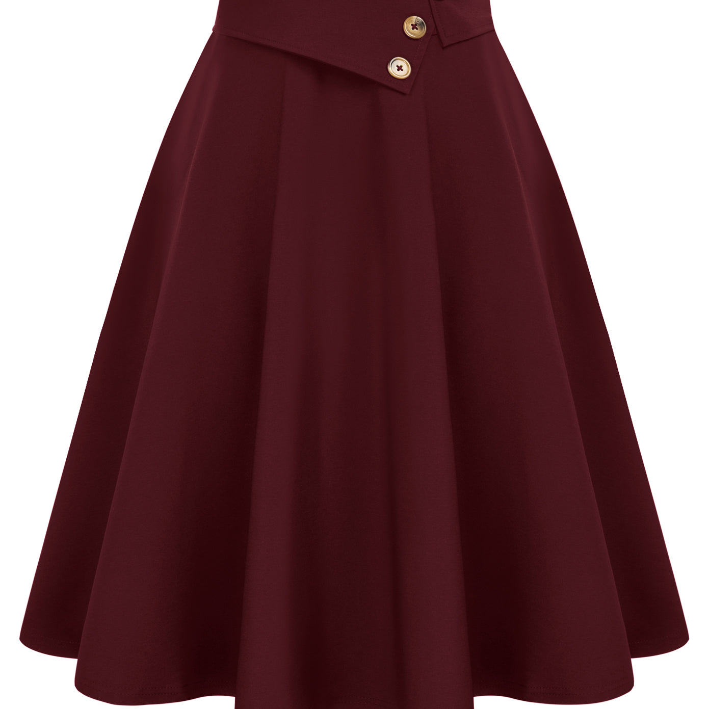 belle poque Vintage A-Line Skirt High Waisted Midi Skirt with Pockets & Buttons Wine