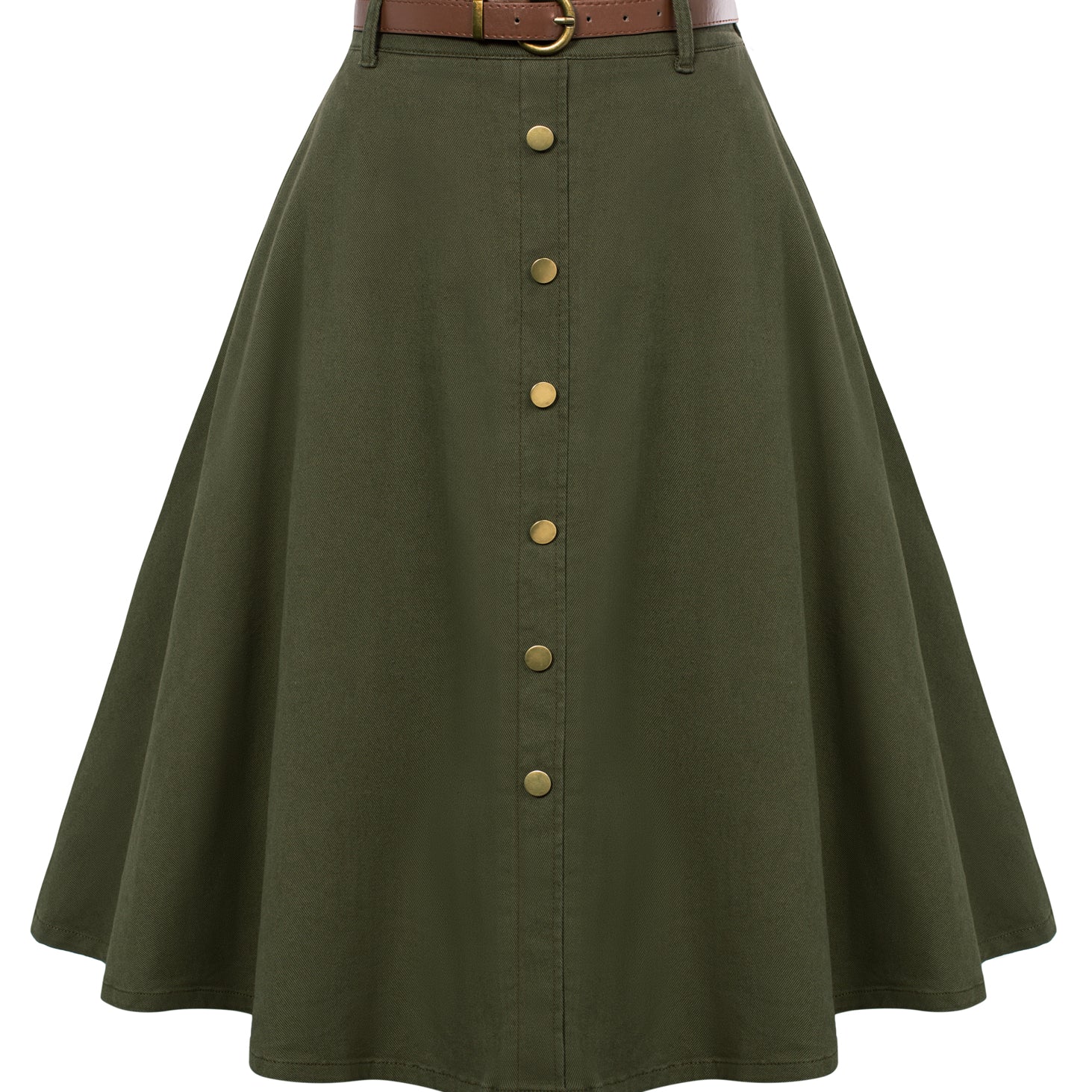 belle poque Jean Skirt with Belt Elastic High Waist A-Line Midi Skirt Green