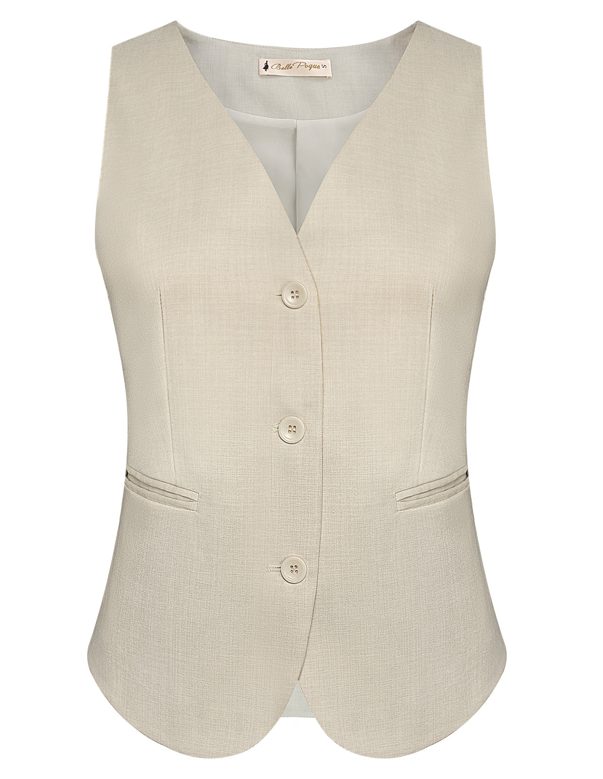 belle poque BP Women Vintage Single Breasted Waistcoat V-Neck Smocked Side Waist Vest Beige