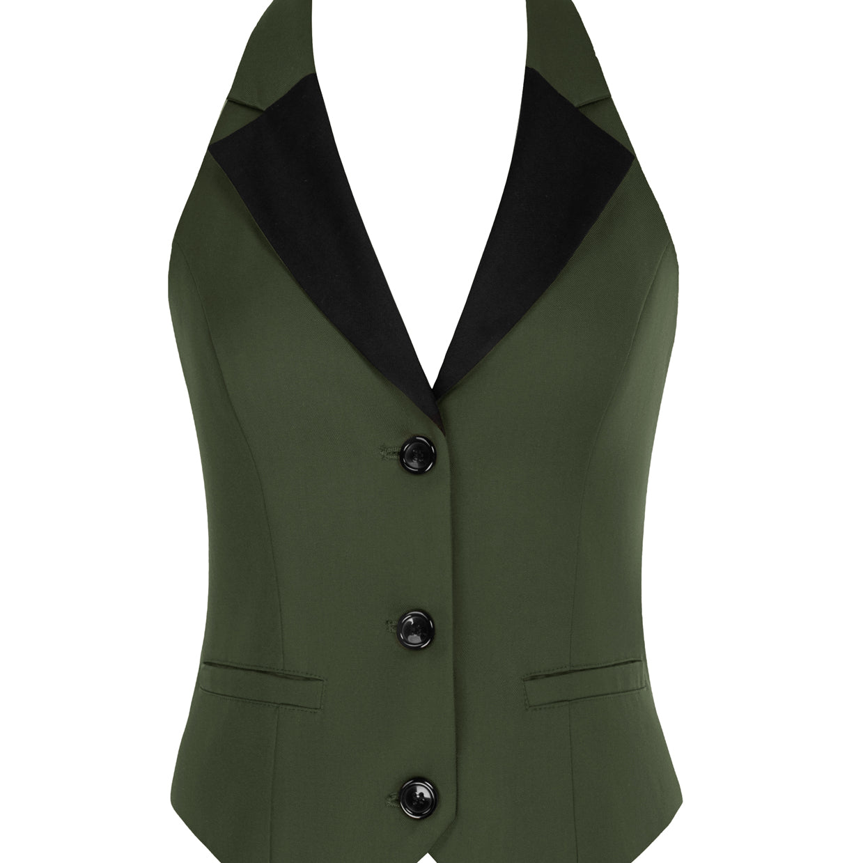 belle poque Waistcoat Vest Vintage Halter Lapel Button Down Suit Vest with Pockets Army Green