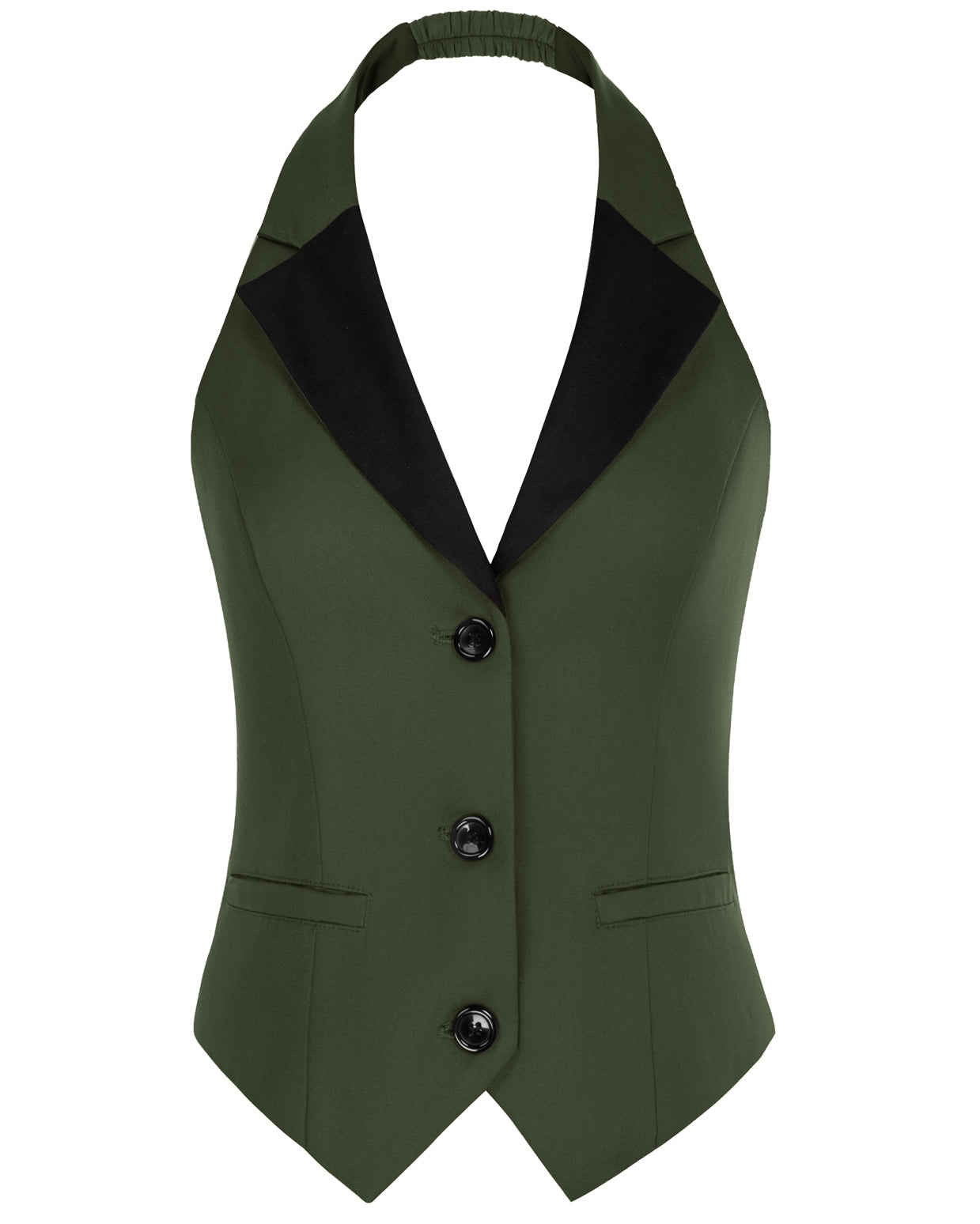 belle poque Waistcoat Vest Vintage Halter Lapel Button Down Suit Vest with Pockets Army Green