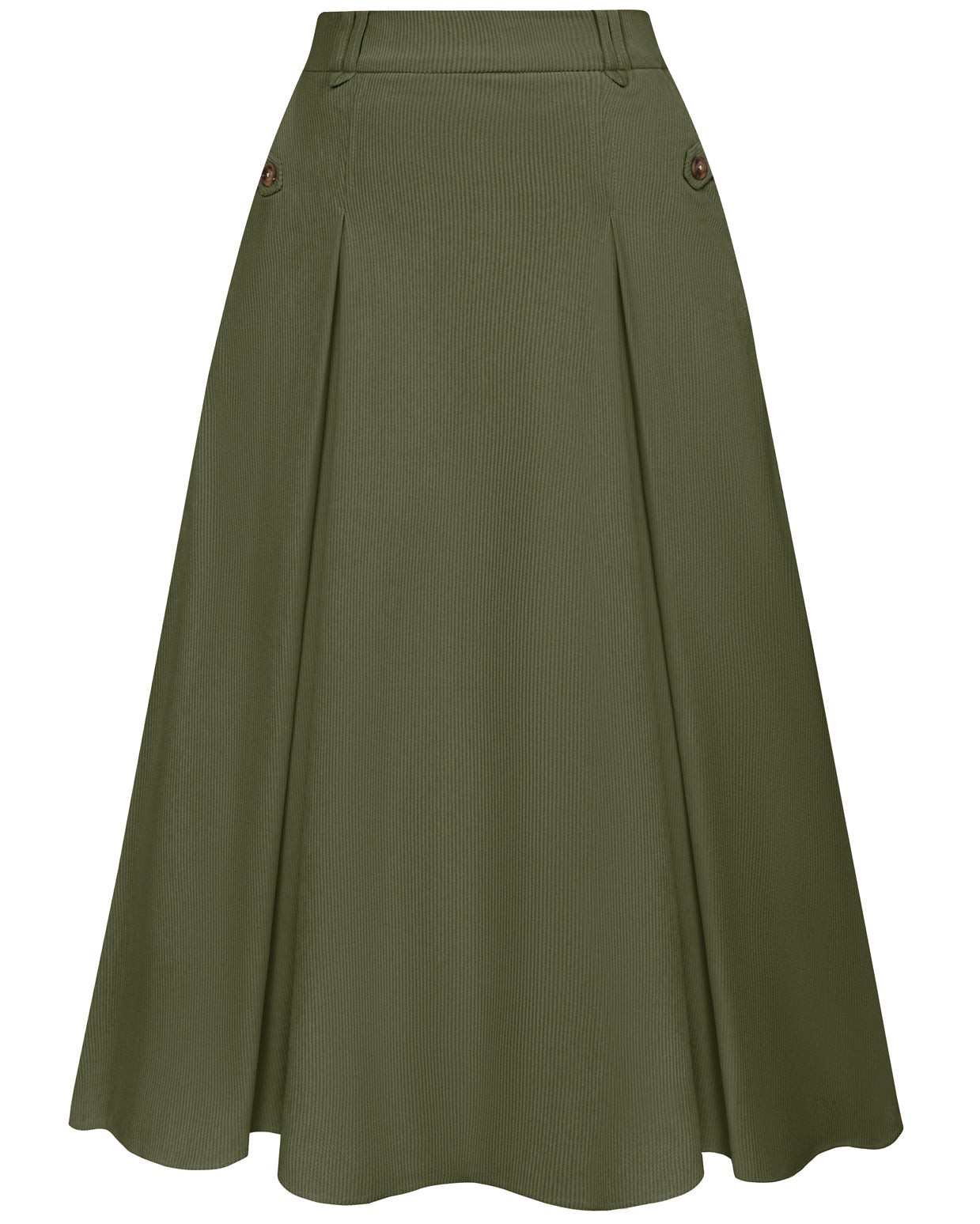 belle poque Vintage Swing Skirt Elastic Waist Flared A-Line Mid-Calf Skirt Green