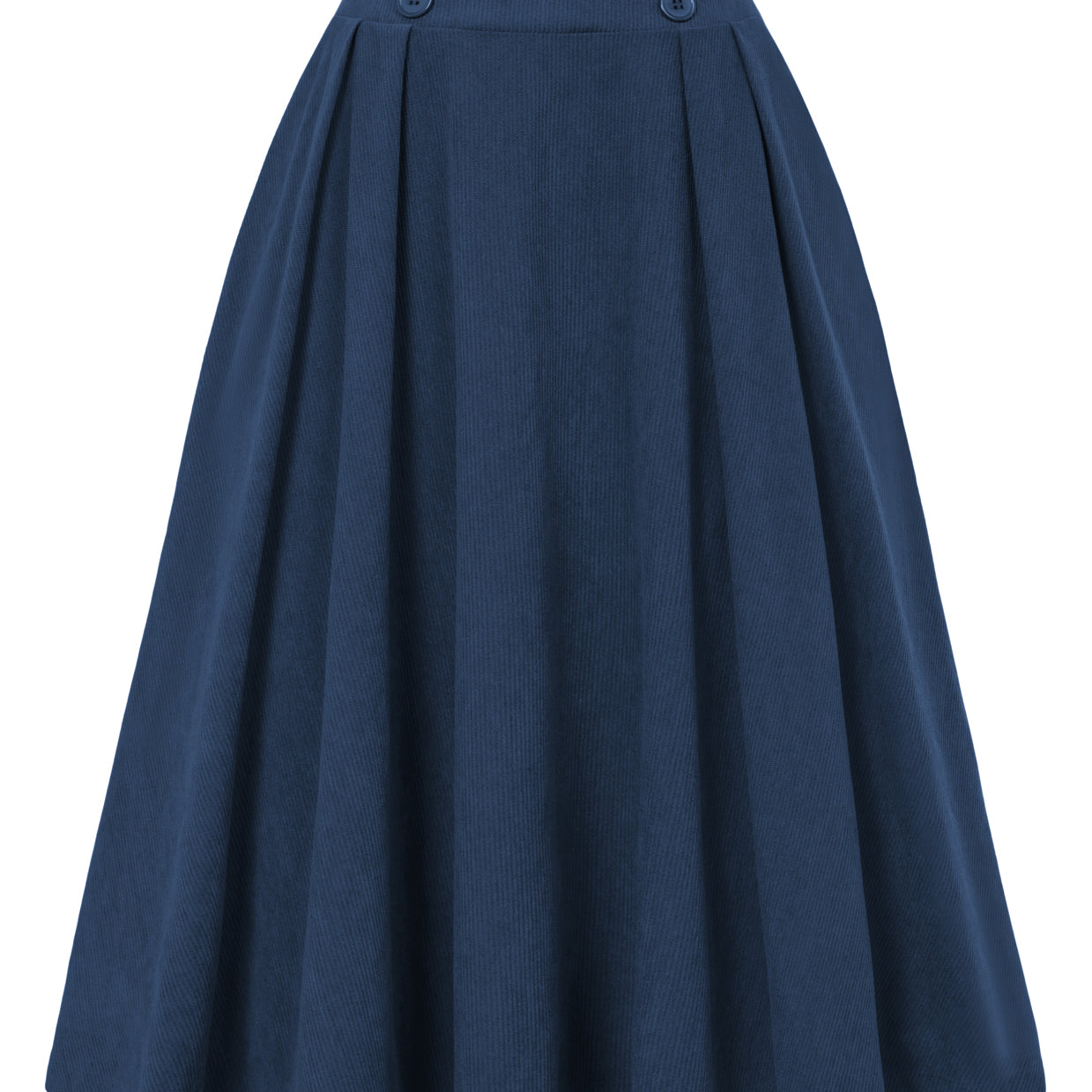 belle poque Vintage Corduroy Skirt Elastic High Waist Buttons Decorated Swing Skirt with Pockets Blue