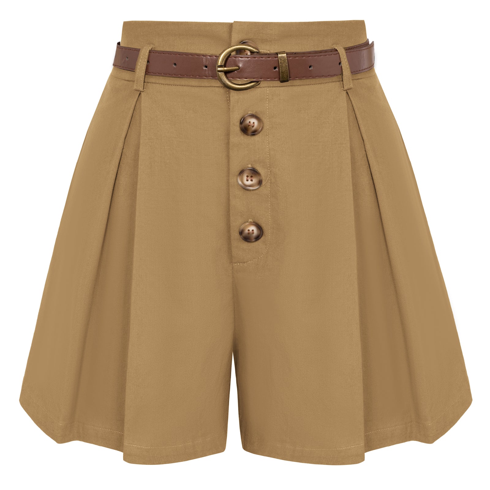 belle poque Womens Shorts Casual High Waisted Summer Pleated Wide Leg Shorts with Pockets and Belt