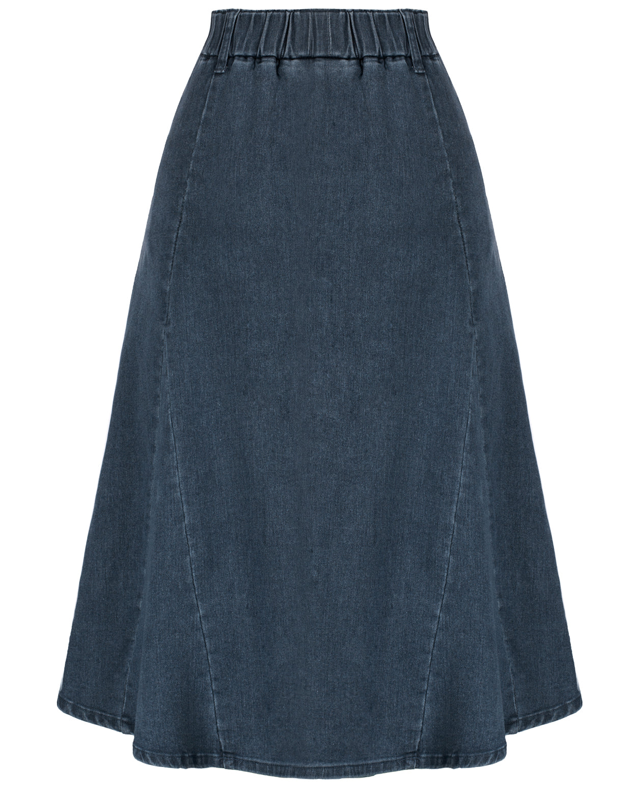 belle poque Denim Skirts Knee Length Vintage Elastic High Waist A-Line Midi Jean Skirts with Pockets