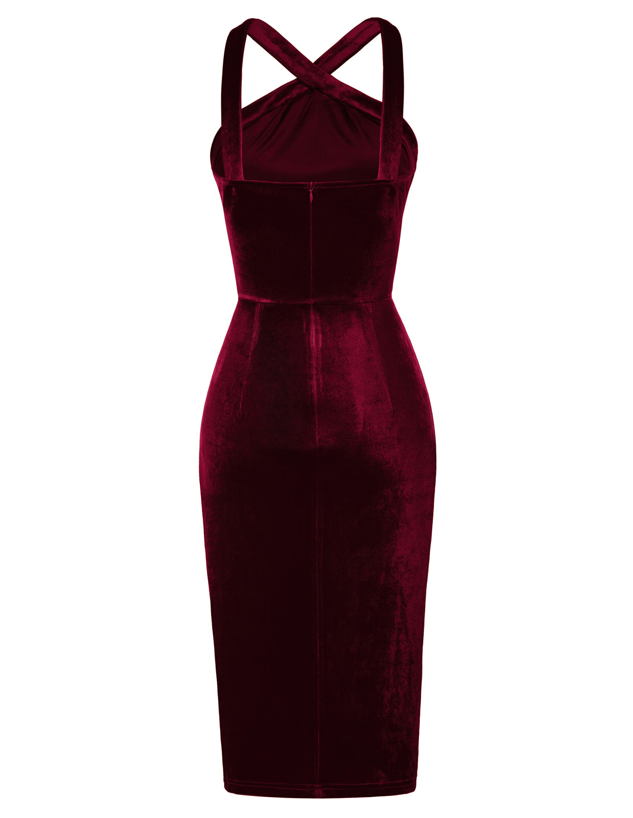 belle poque Vintage Front Slit Velvet Dress Halterneck Ruched Bodycon Dress