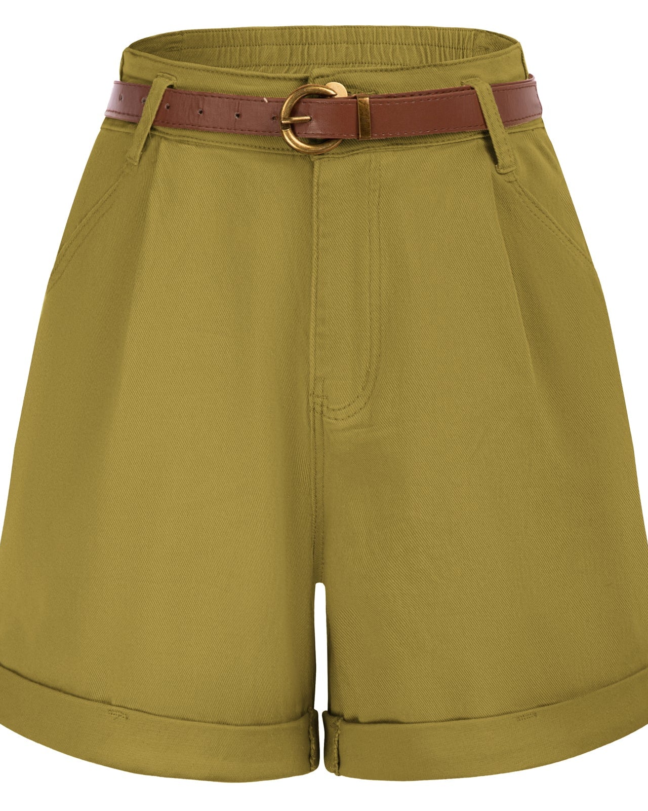 belle poque Bermuda Shorts Elastic Waist Wide Leg Shorts with Pockets & Belts