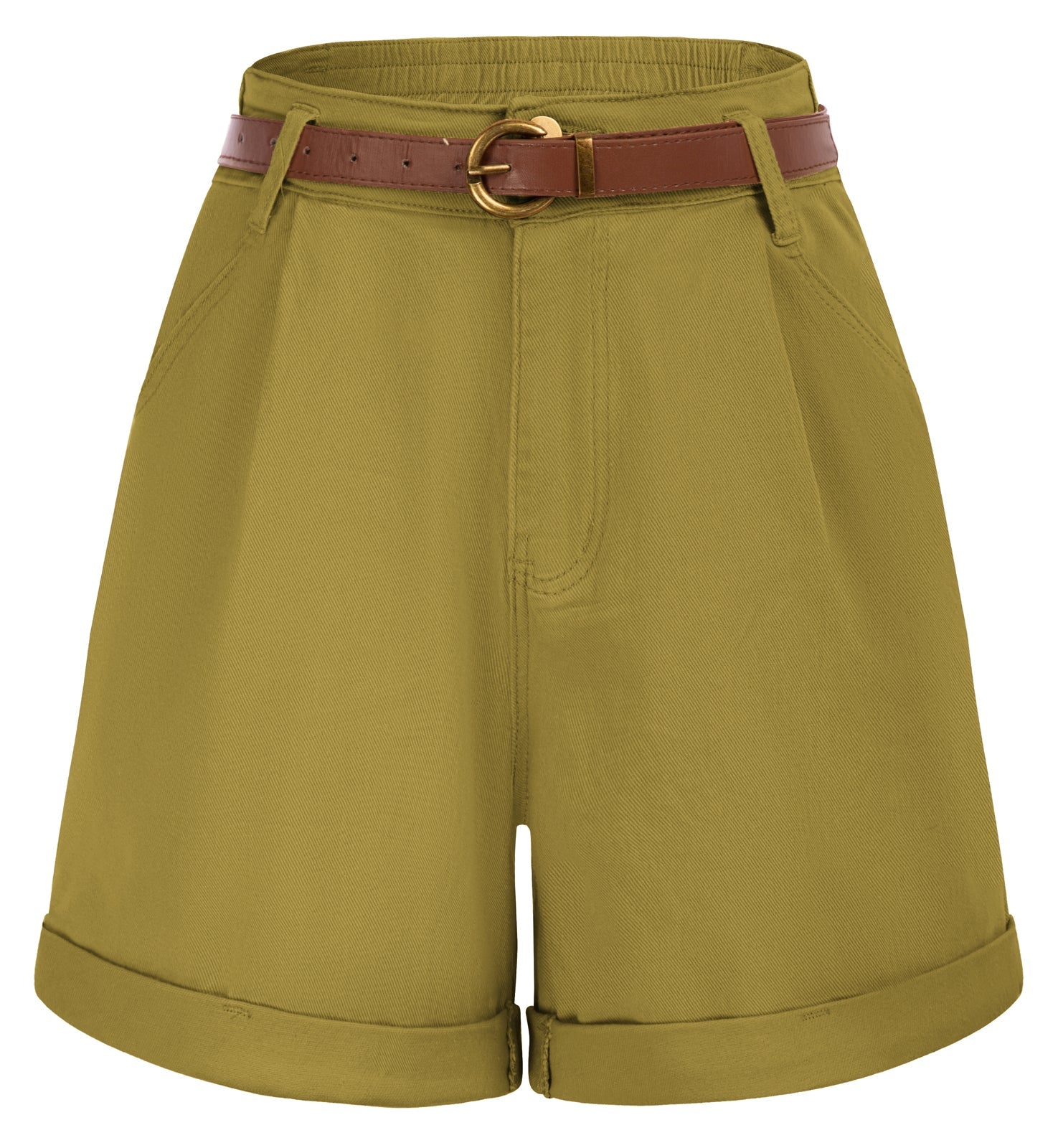belle poque Bermuda Shorts Elastic Waist Wide Leg Shorts with Pockets & Belts