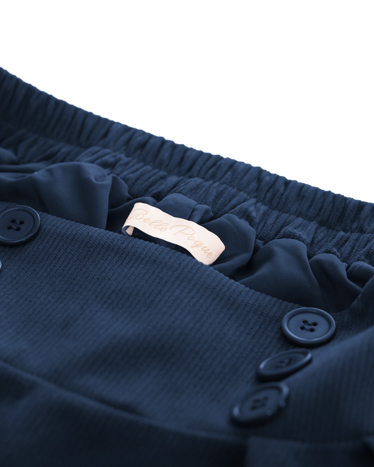 belle poque Vintage Corduroy Skirt Elastic High Waist Buttons Decorated Swing Skirt with Pockets