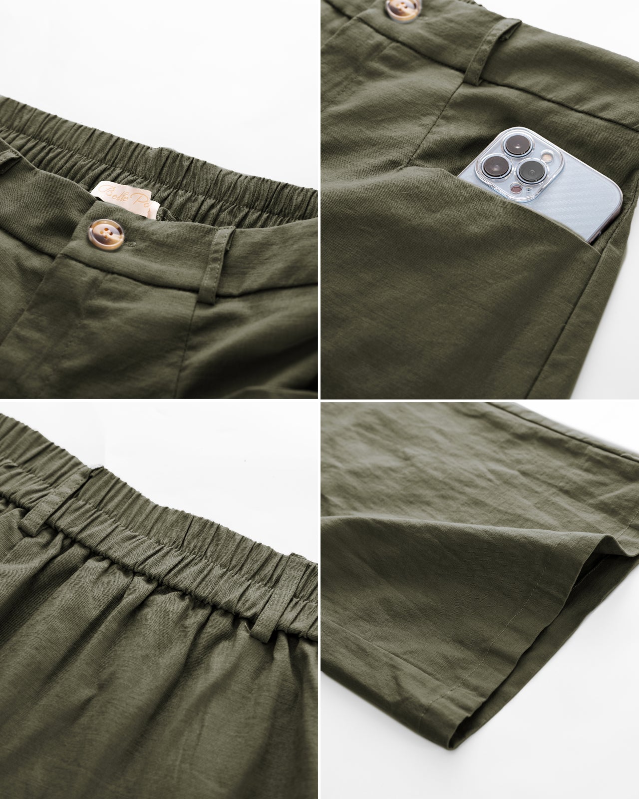 belle poque Casual Capris Summer High Wiasted Wide Leg Capris with Pockets & Belt