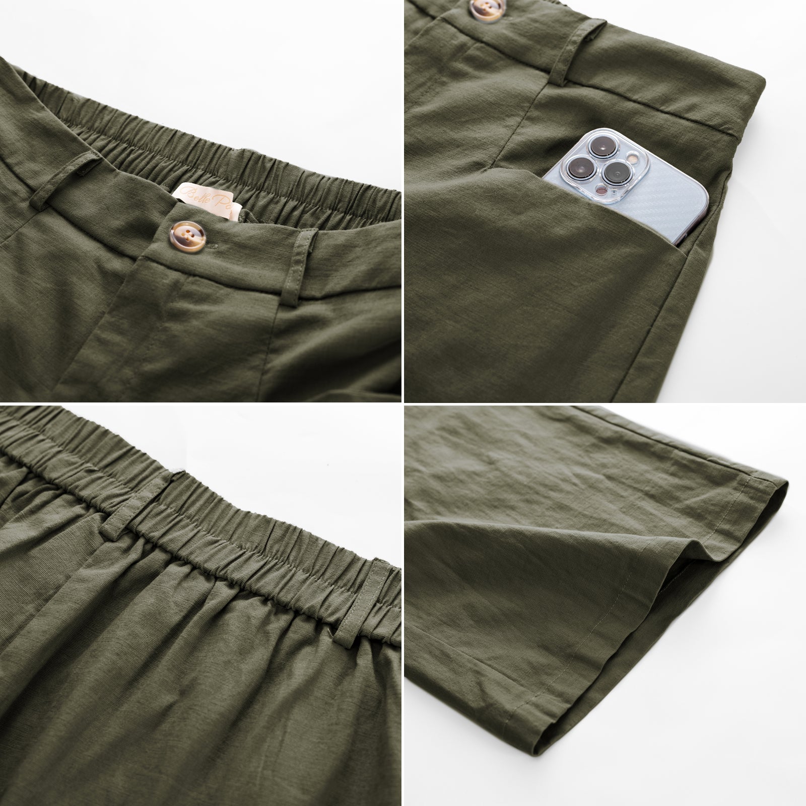 belle poque Casual Capris Summer High Wiasted Wide Leg Capris with Pockets & Belt