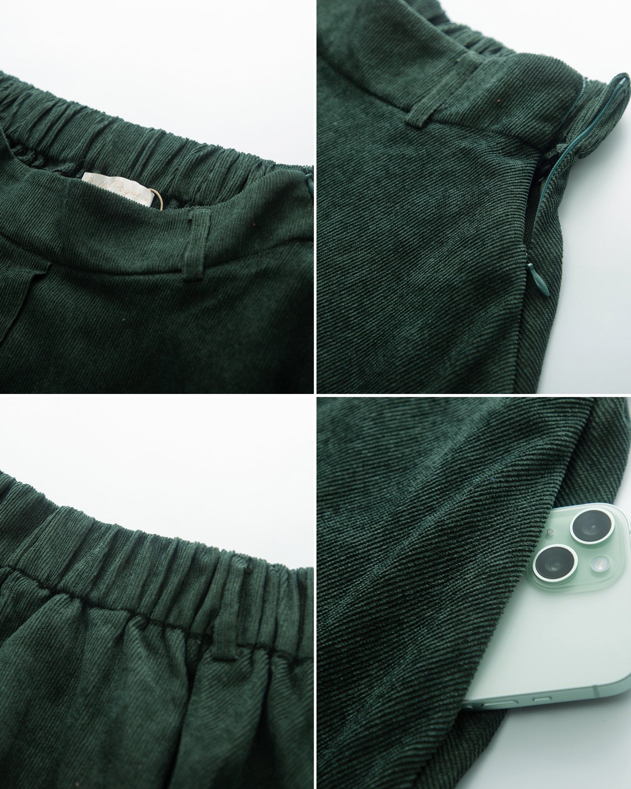 belle poque Corduroy Skirt with Belt Elastic High Waist Mid-Calf Swing Skirt