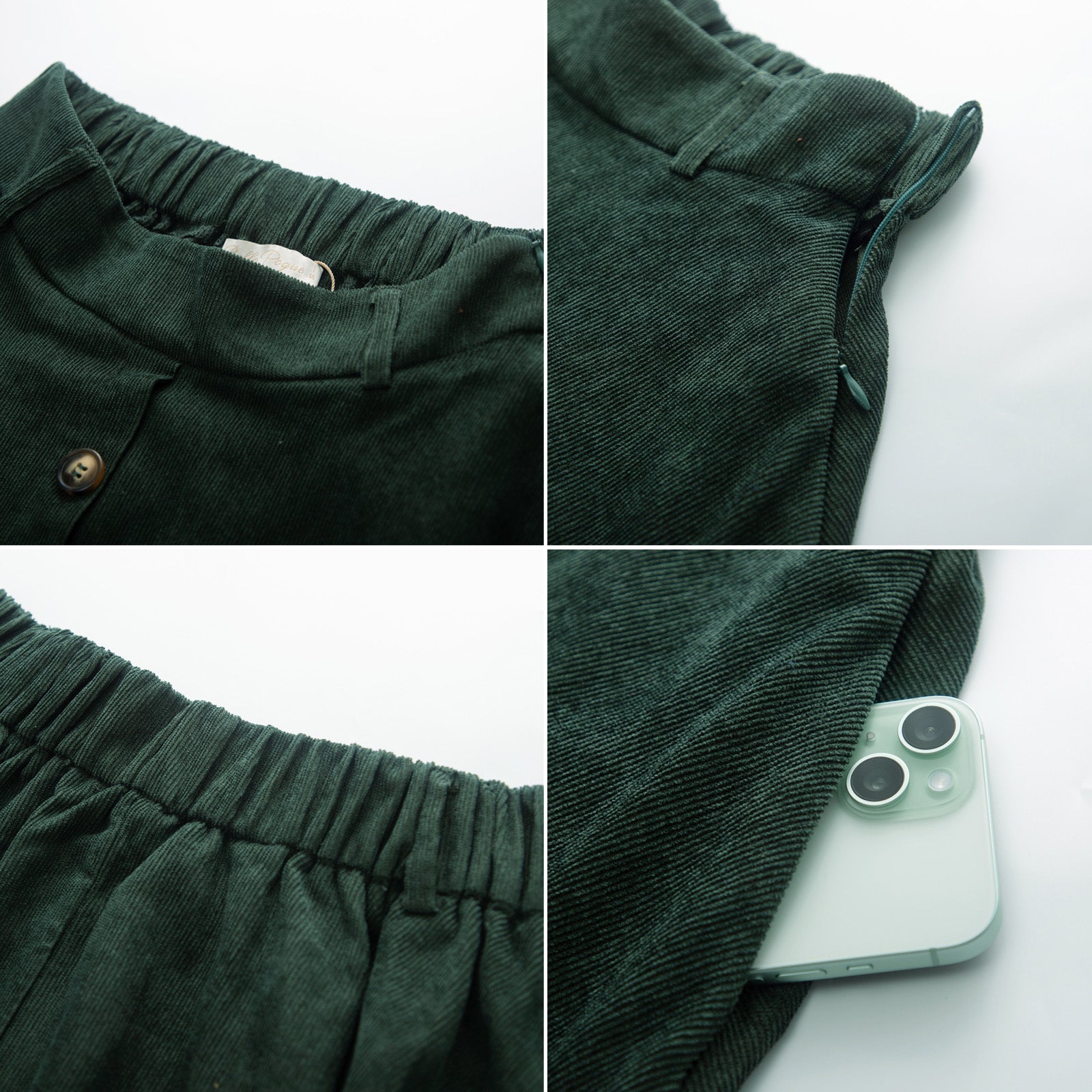 belle poque Corduroy Skirt with Belt Elastic High Waist Mid-Calf Swing Skirt