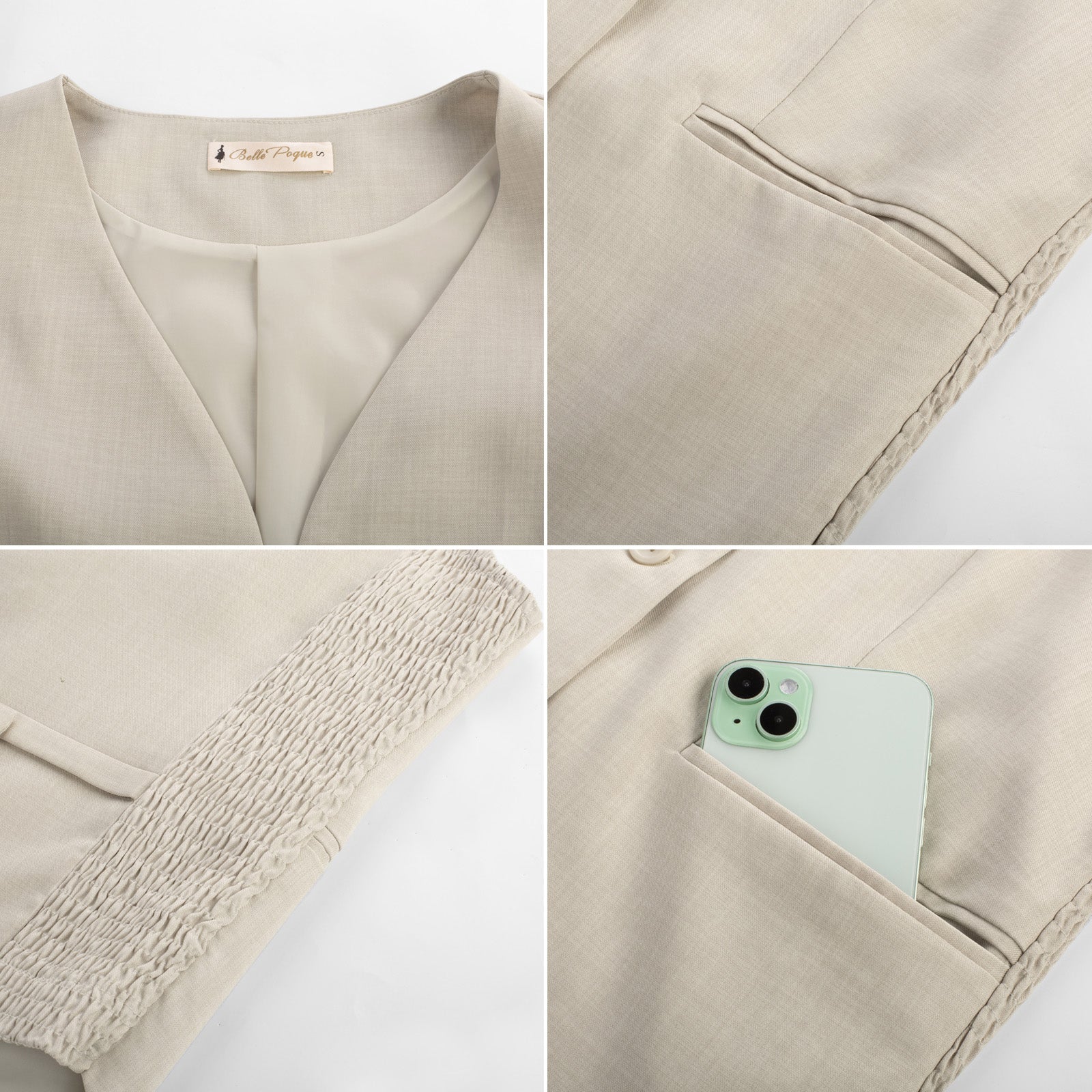 belle poque BP Women Vintage Single Breasted Waistcoat V-Neck Smocked Side Waist Vest