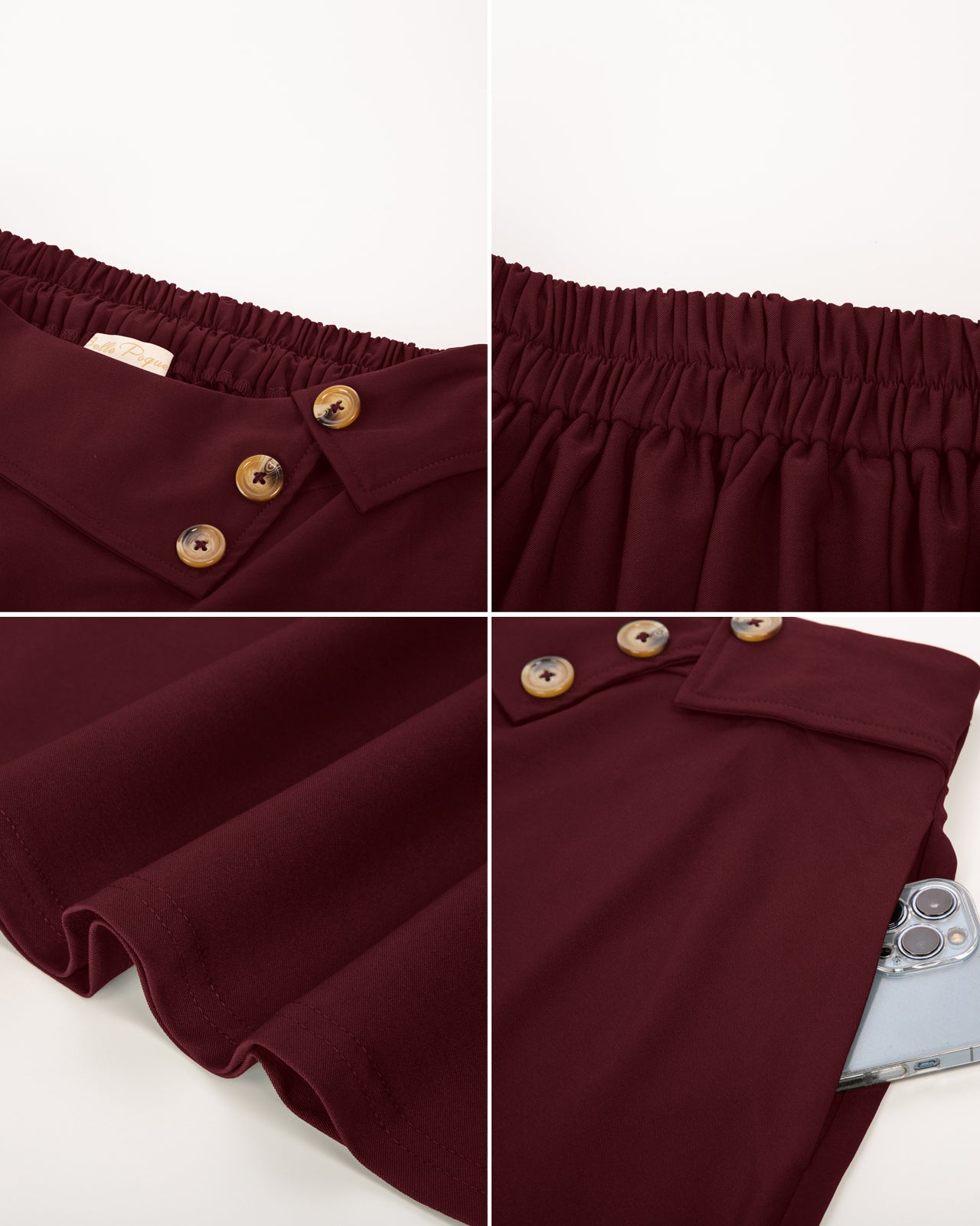 belle poque Vintage A-Line Skirt High Waisted Midi Skirt with Pockets & Buttons
