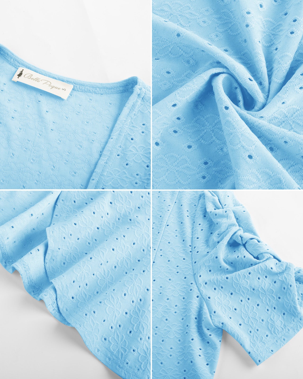 belle poque Women Vintage Hollowed-out Shrug Ruched Short Sleeve Open Front Tops