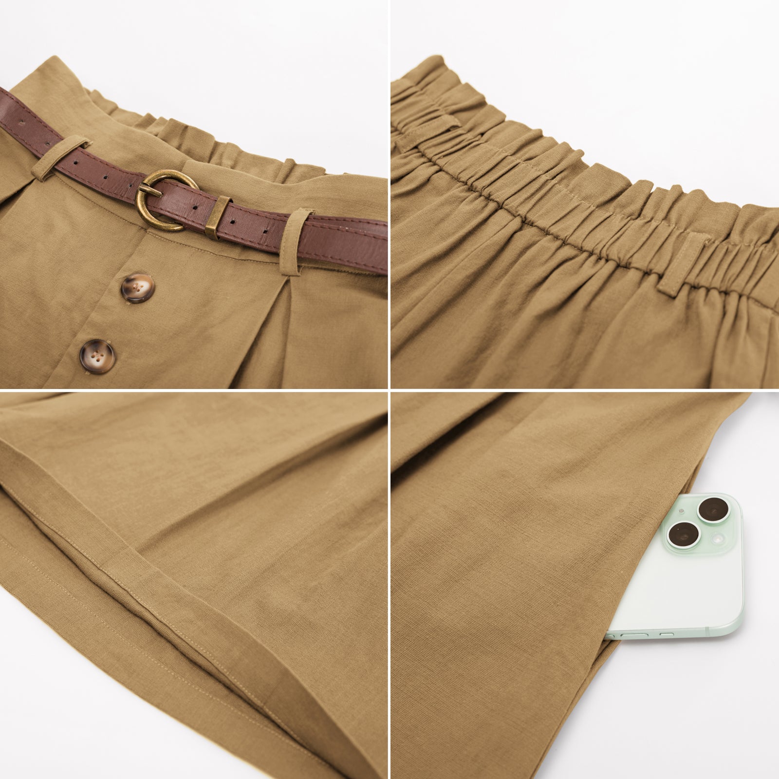 belle poque Womens Shorts Casual High Waisted Summer Pleated Wide Leg Shorts with Pockets and Belt