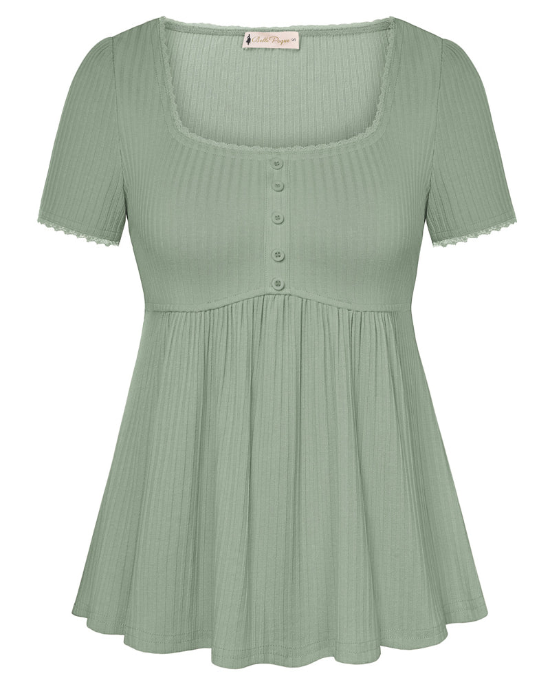 belle poque Women's Cute Tops Babydoll Peplum Top 2026 Casual Shirts Green