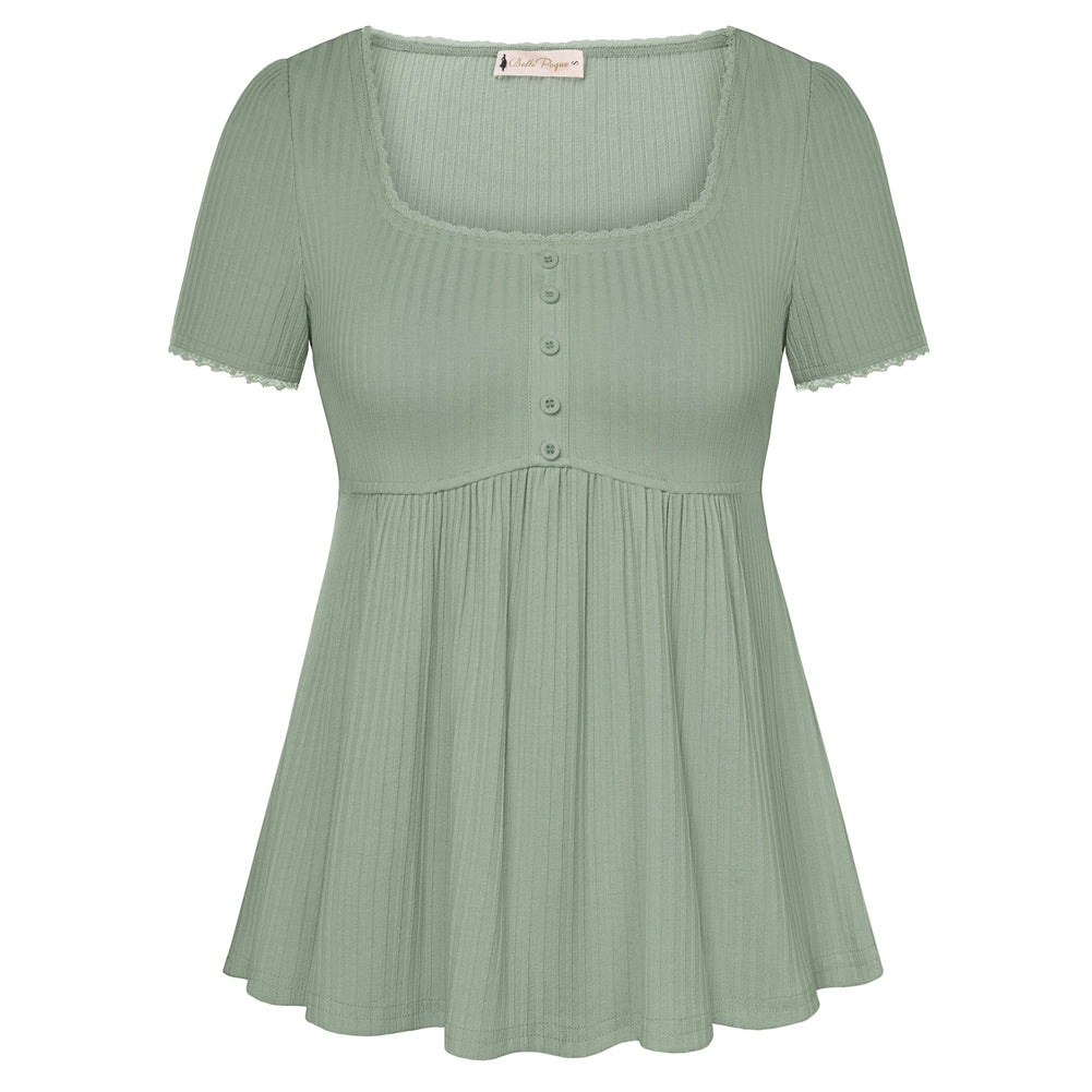 belle poque Women's Cute Tops Babydoll Peplum Top 2026 Casual Shirts Green