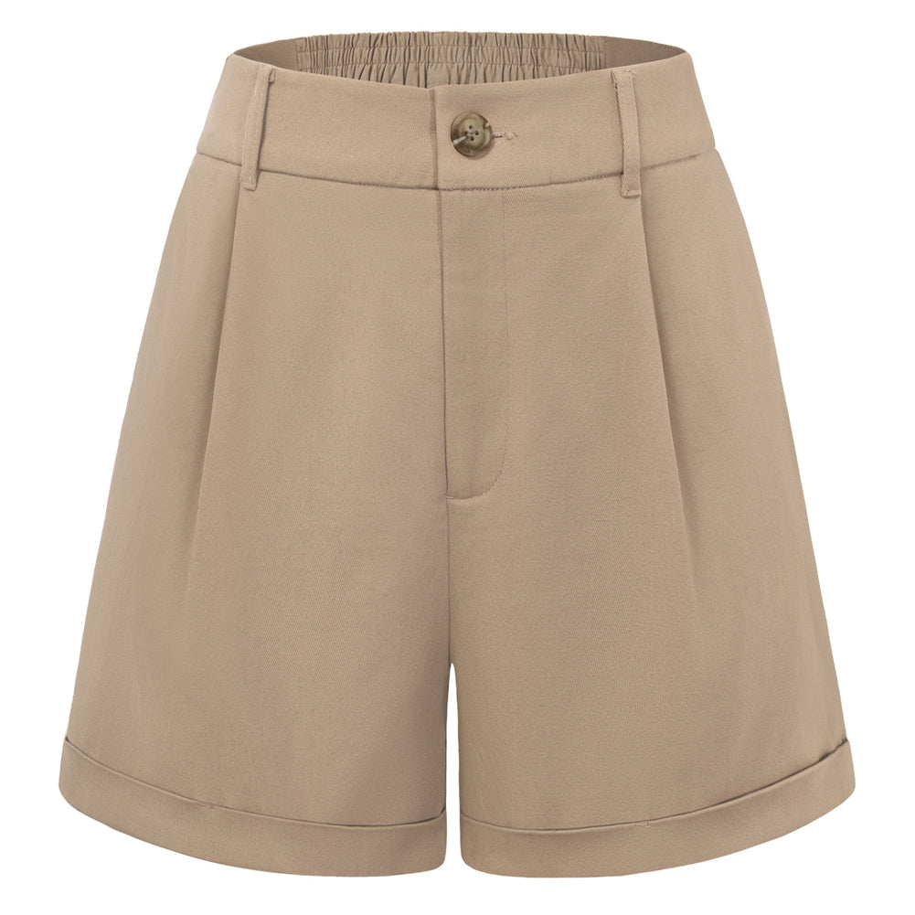 belle poque 2026 Women Vintage 100% Cotton Shorts Wide Leg Shorts with Pockets Khaki