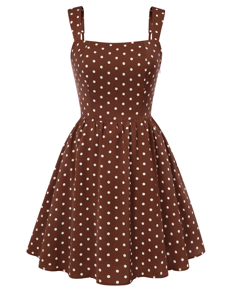 belle poque Women 1950s Vintage Polka-Dots Dress Semi-Formal Mini Dresses Brown