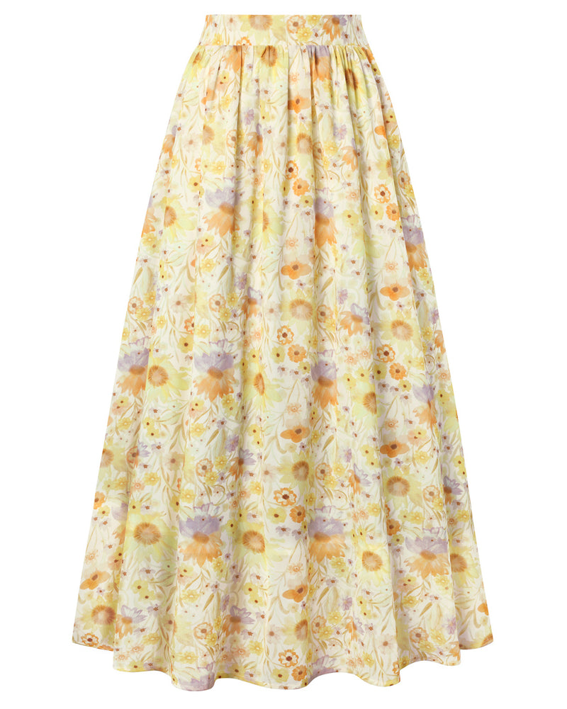 belle poque Women Summer Vacation Swing Floral Skirt Comfy A-Line Maxi Skirt Yellow