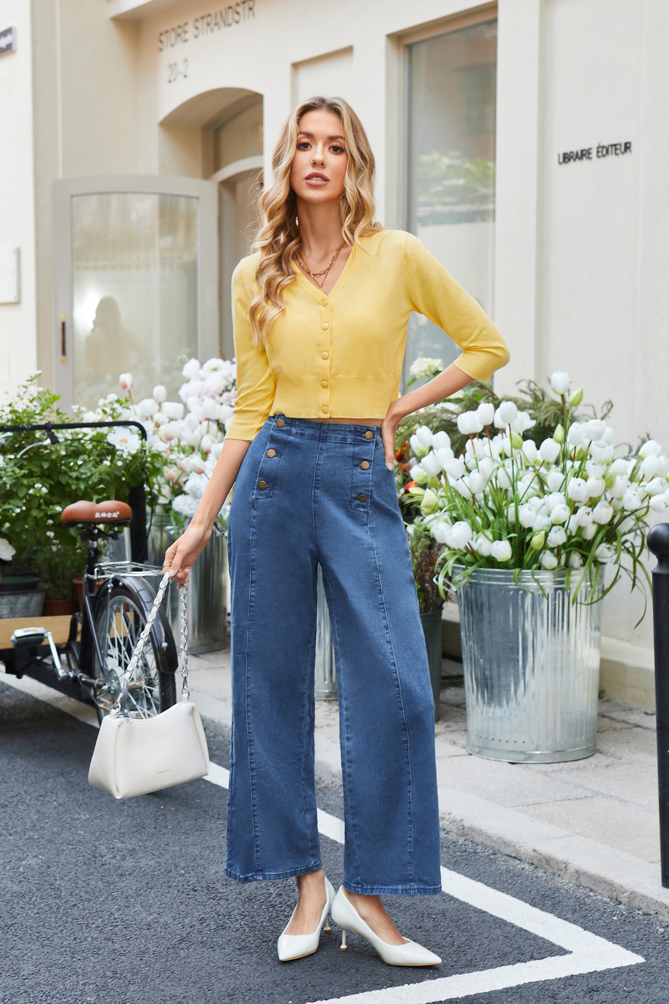 belle poque Women's 3/4 Sleeve Button Down Cherries Embroidery Cropped Cardigan Sweater Coat