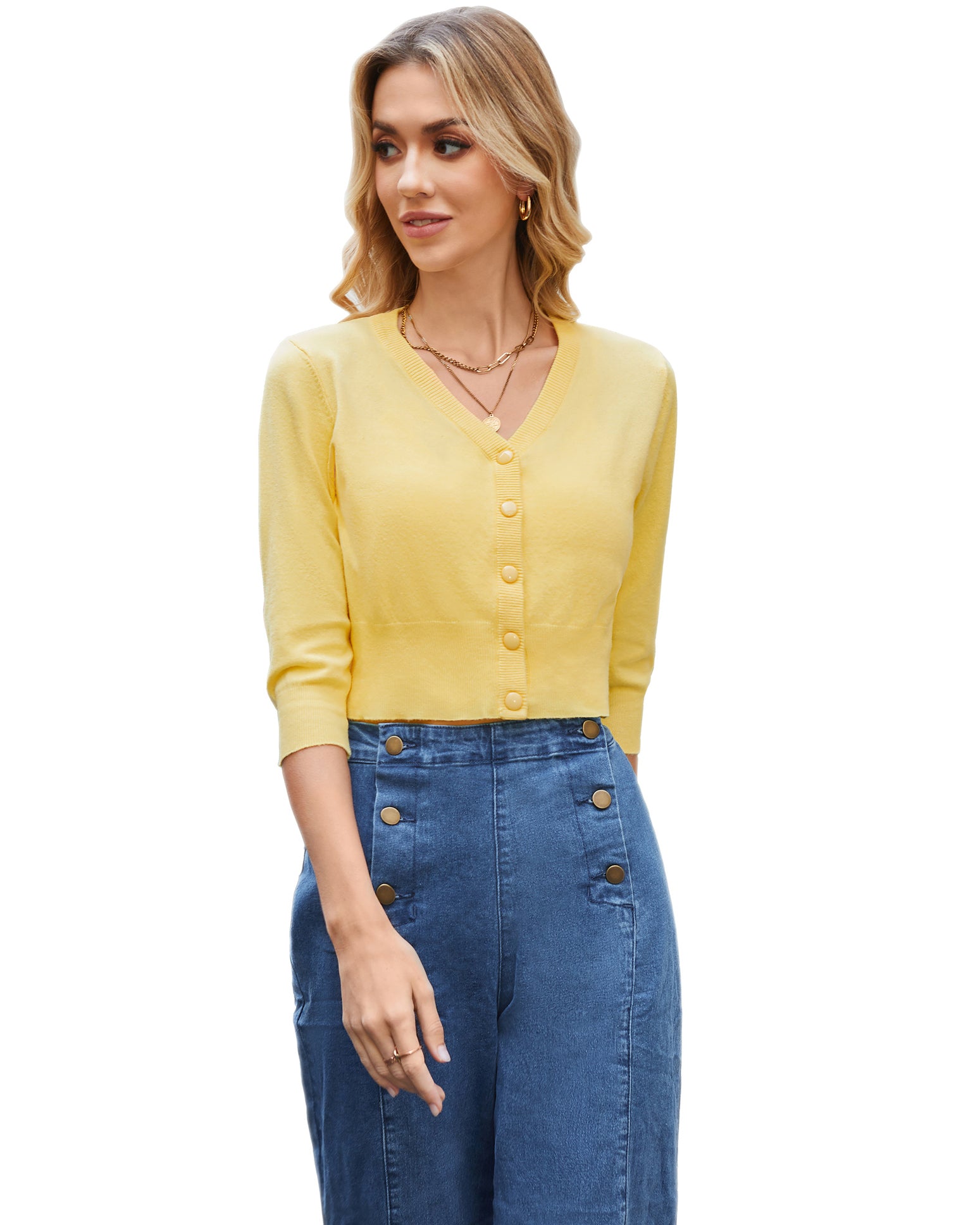 belle poque 3/4 Sleeve V-Neck Button Down Cherries Embroidery Cropped Cardigan Sweater Coat