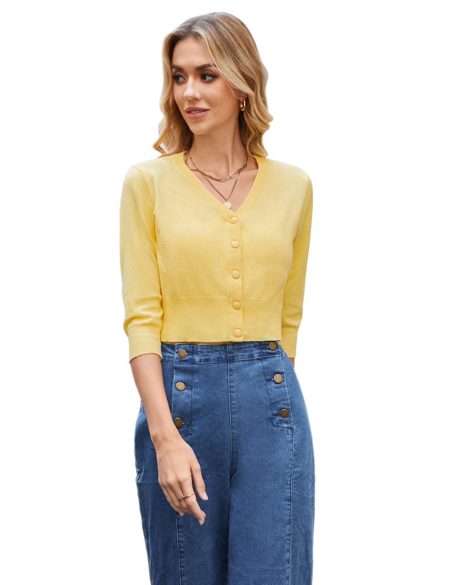 belle poque Women's 3/4 Sleeve Button Down Cherries Embroidery Cropped Cardigan Sweater Coat