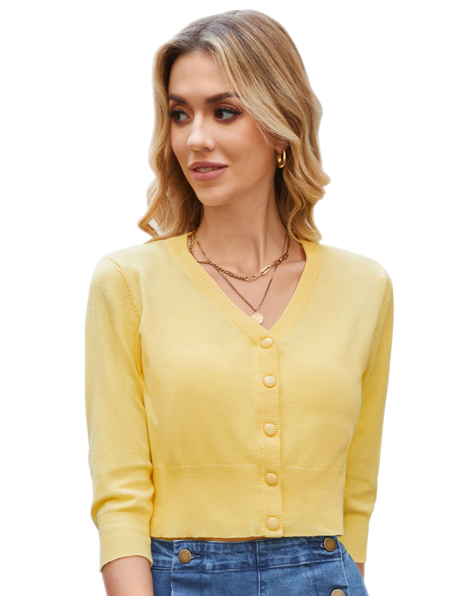 belle poque 3/4 Sleeve V-Neck Button Down Cherries Embroidery Cropped Cardigan Sweater Coat