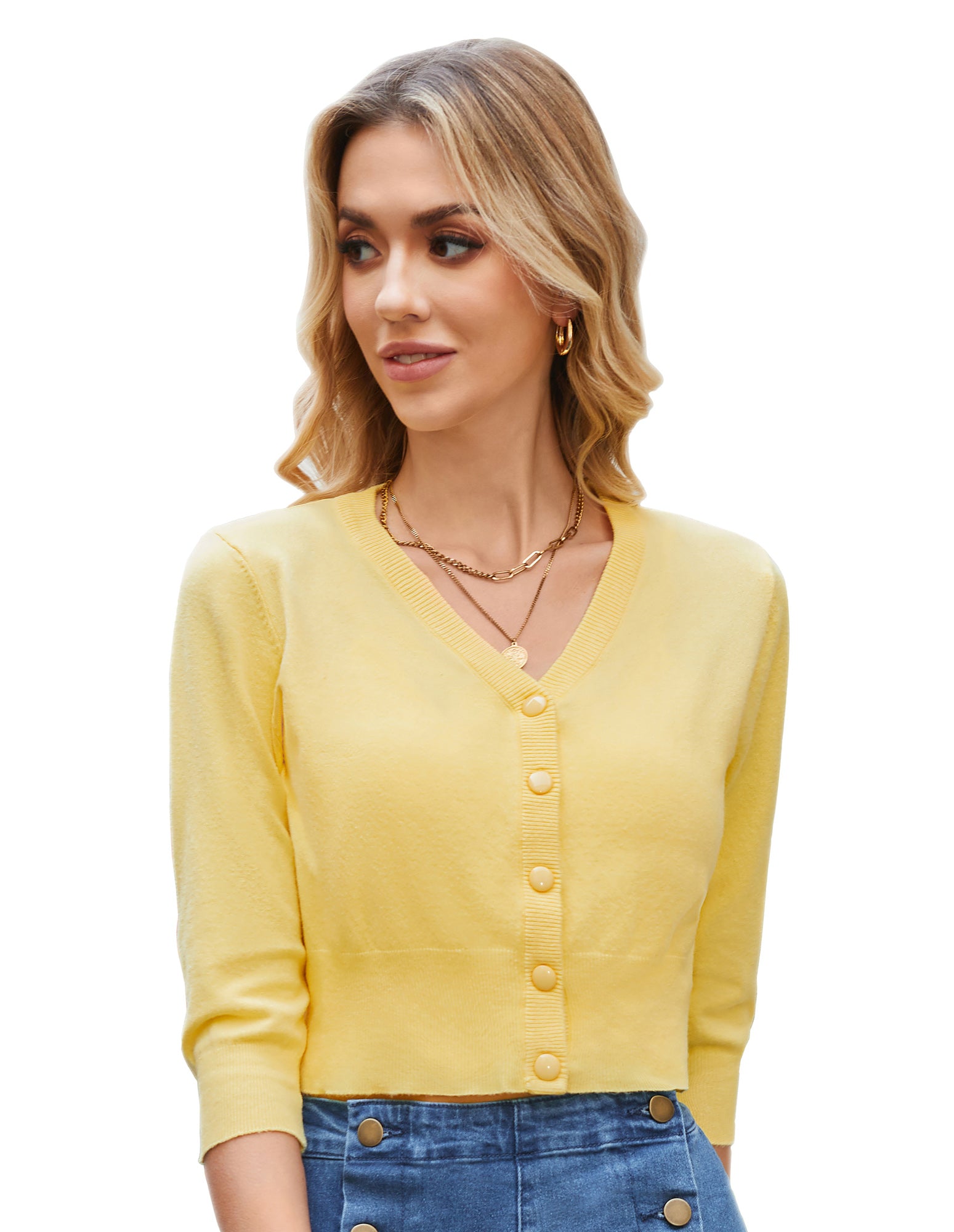 belle poque Women's 3/4 Sleeve Button Down Cherries Embroidery Cropped Cardigan Sweater Coat