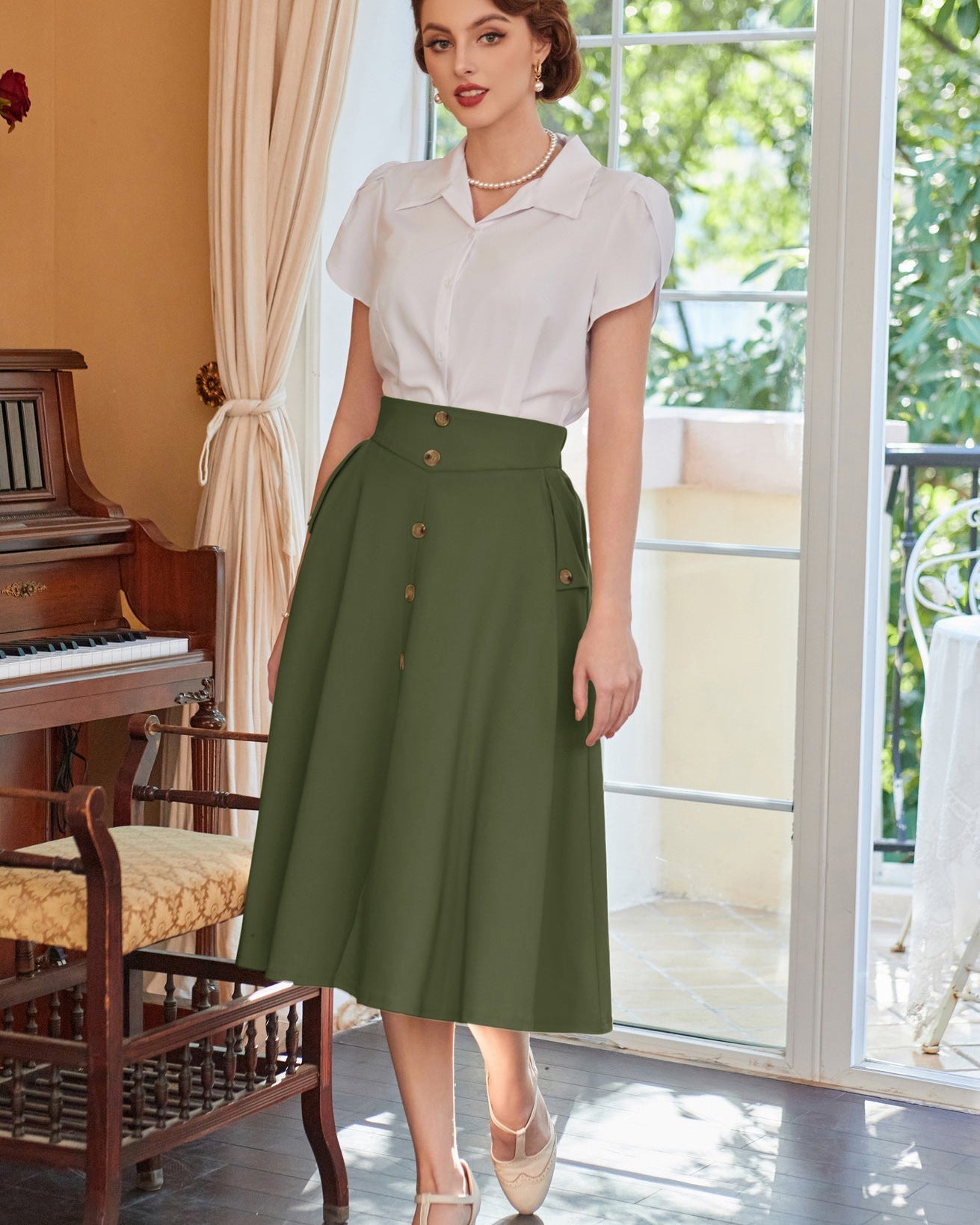 belle poque Vintage A-Line Skirt Midi Skirt Casual Skirt High Waisted Midi Party Skirt Basic A-Line Skirt