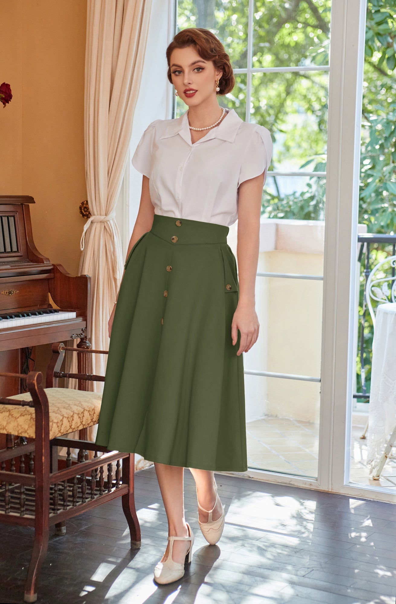belle poque Vintage A-Line Skirt Midi Skirt Casual Skirt High Waisted Midi Party Skirt Basic A-Line Skirt