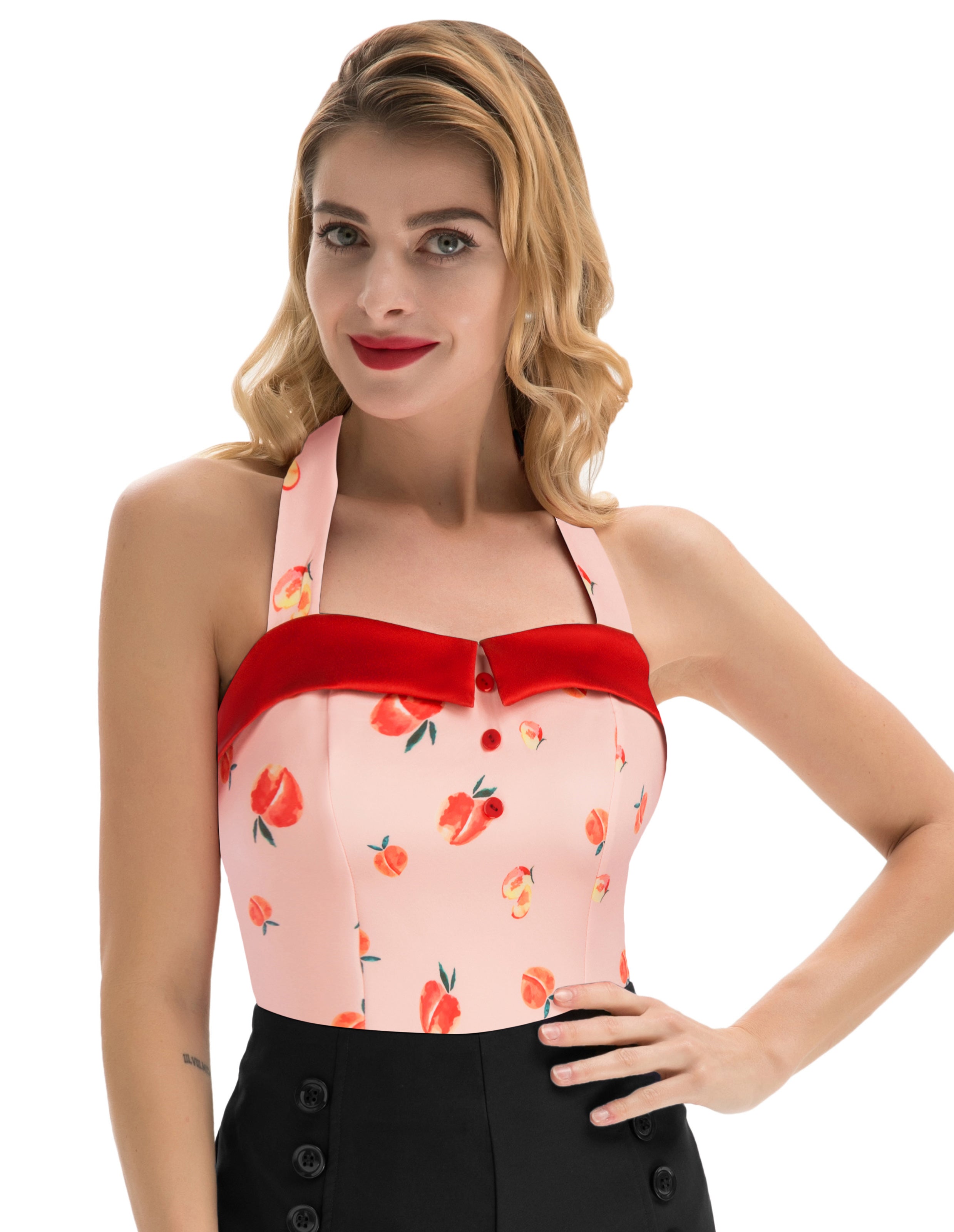 belle poque Women's Cherries Pattern Sleeveless Adjustable Strappy Tank Top 1950s Pin Up Style