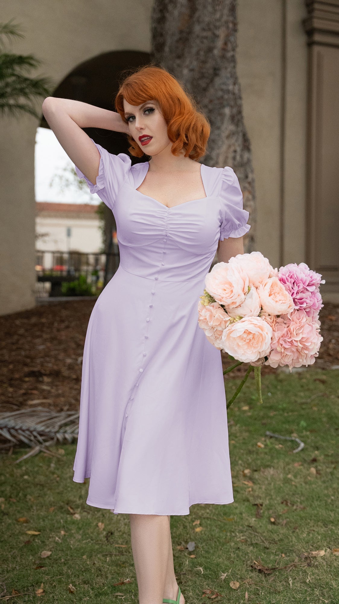 belle poque Vintage Strawberry Patterns Front Slit Dress Puffed Short Sleeve Sweetheart Neck Dress