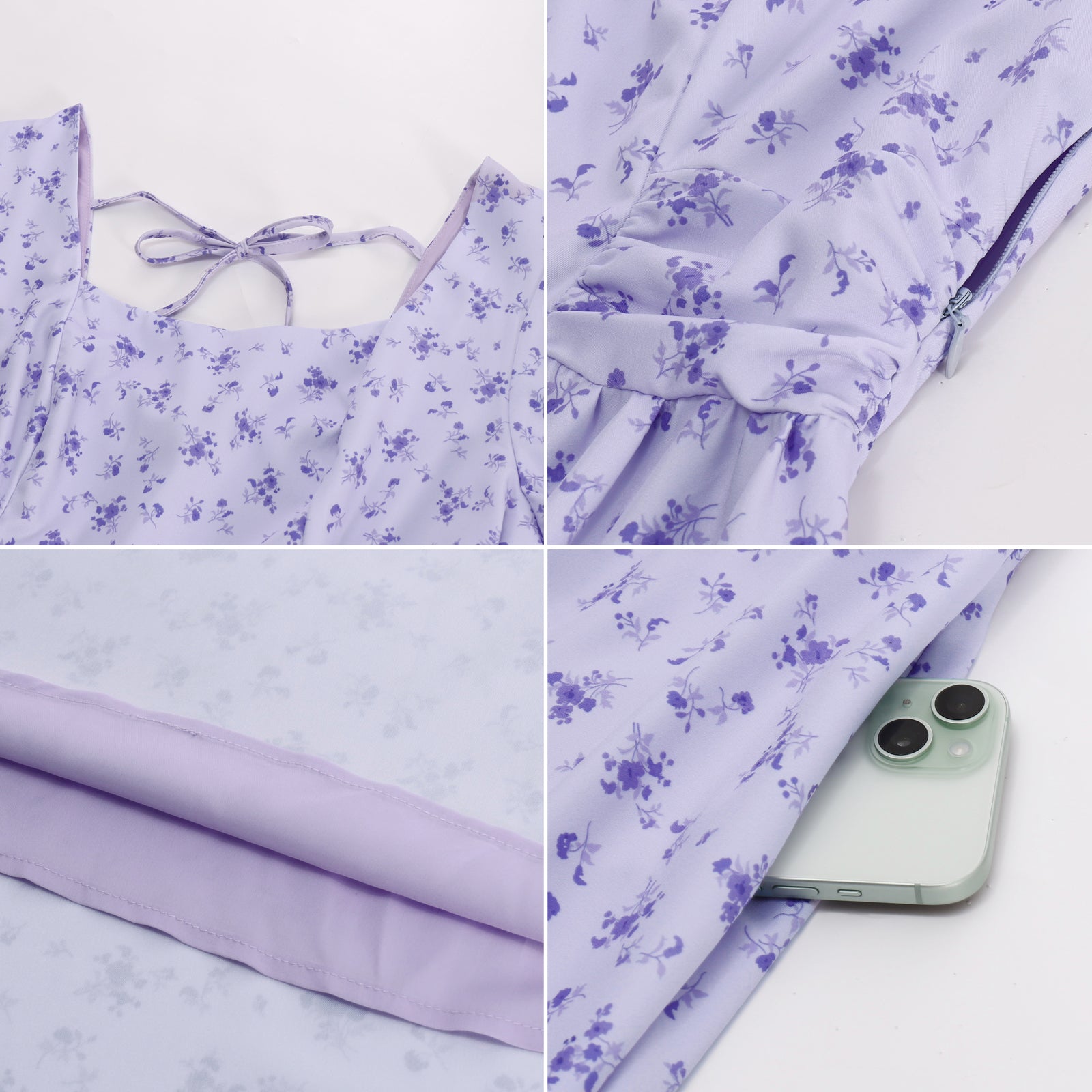 belle poque Vintage Daisy Flower Print Cottagecore Cocktail Dresses Square Neck Puff Sleeve Dress with Pockets