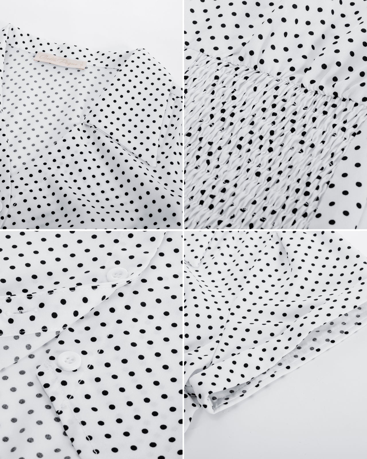 belle poque Short Sleeve Button Down Polka Dot Patterns Shirts Vintage Shirts Business Blouse Tops