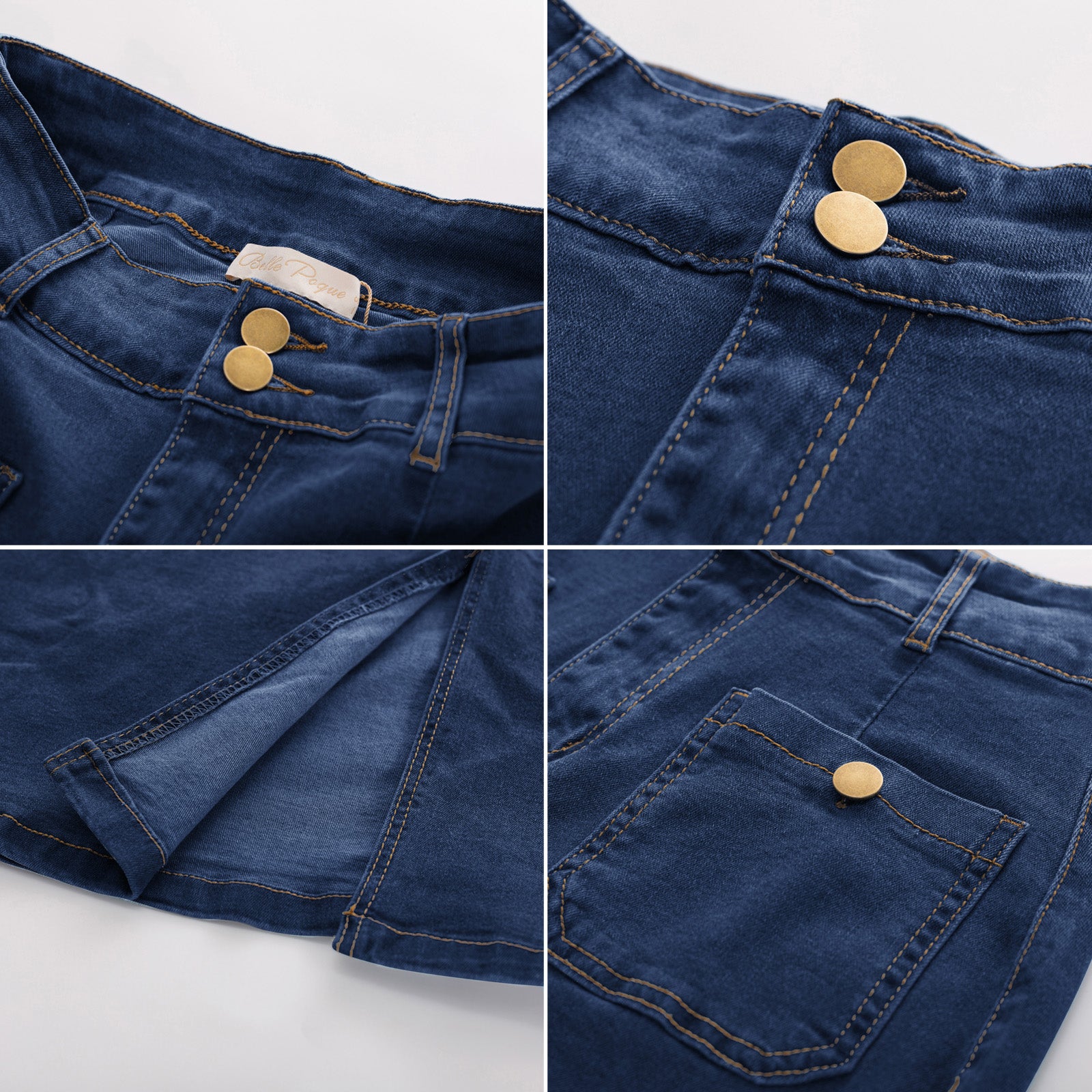 belle poque Denim Skirt with Belt Knee Length High Waisted Jean Skirts for Women